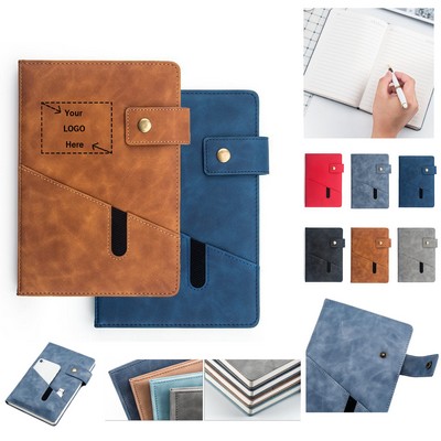 A5 Lined Leather Journal with Pocket and Magnetic Buckle