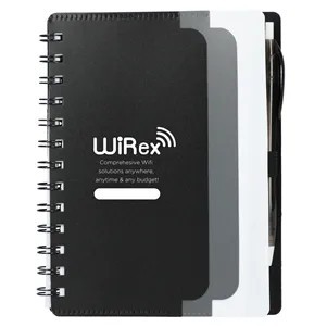 5" x 7" Recycled Dual Pocket Spiral Notebook w Pen